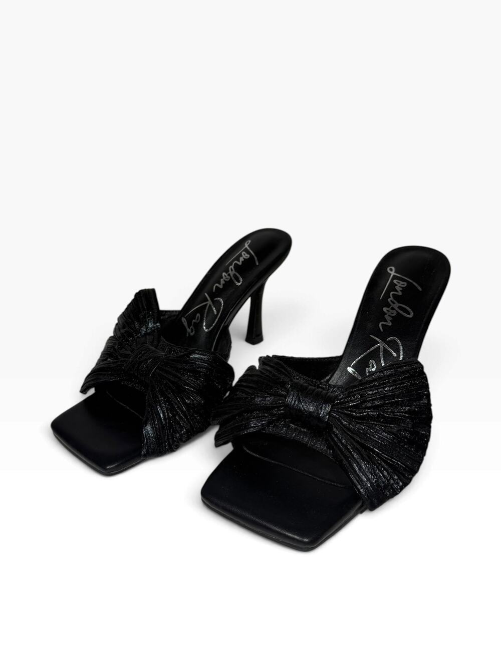 LONDON RAG Heels Size 7.5 Black Open Square Toe Big Bow